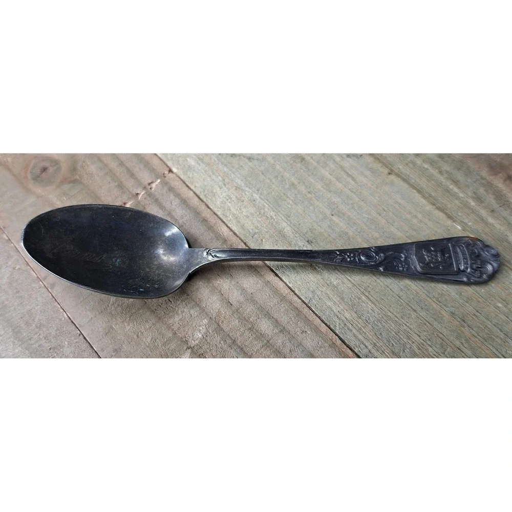 Vintage Arras France Souvenir Spoon Coat of‎ Arms Crest Floral Silver Tone Metal